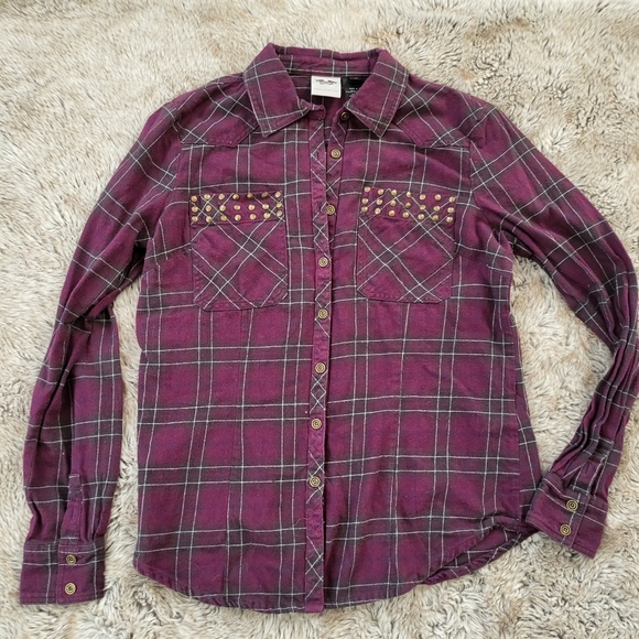 Harley-Davidson Tops - Harley-Davidson Women's Studded Pocket Flannel Shirt Magenta Plaid Size Medium